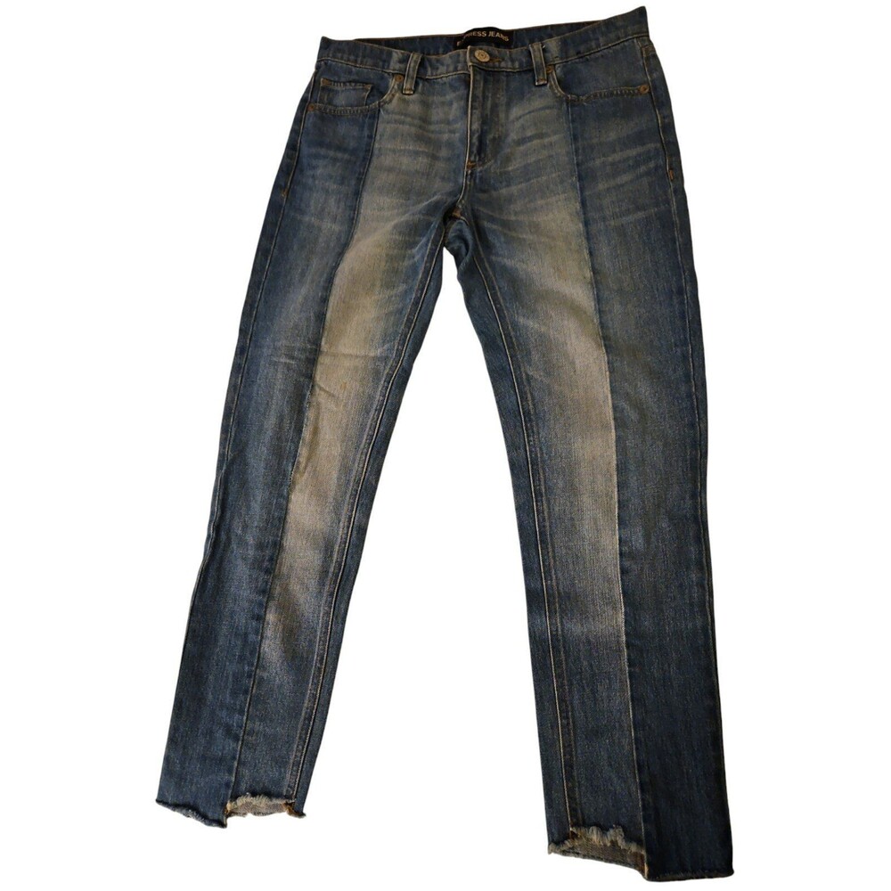 Women’s EXPRESS Original Girlfriend Jeans  Two-Toned Raw Hem 8 R